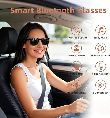 Vista 2 de Lentes inteligentes para hombres y mujeres, gafas de sol Bluetooth con altavoces polarizados UV400, gafas de audio de oreja abierta para ciclismo
