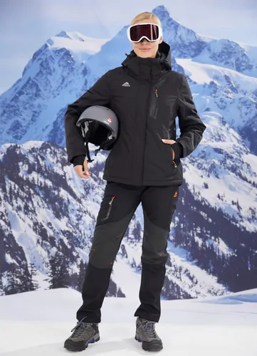 Vista 2 de Athrock Pantalones de senderismo impermeables con forro polar para mujer, con 4 bolsillos con cremallera