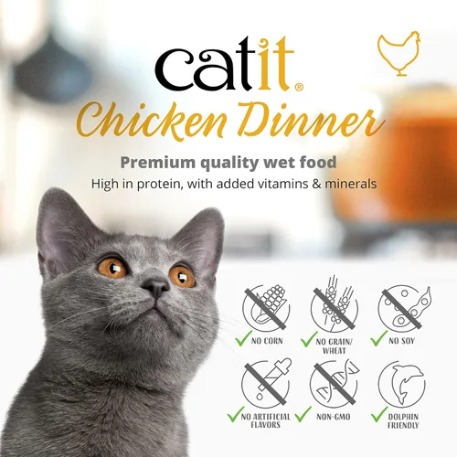 Vista 5 de Catit Cena de pollo con carne de res y calabaza - Alimento húmedo hidratante y saludable para gatos de todas las edades