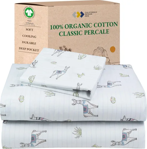 Vista 34 de California Design Den Juego de 2 sábanas individuales - 100% algodón orgánico, sensación de percal crujiente y transpirable, sábanas blancas