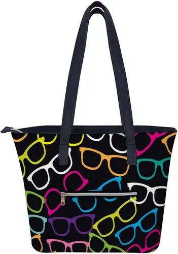Vista 2 de FunnyStar Gafas Pop-Art patrón de moda para mujer, bolsos de hombro de cuero, Blanco-estilo28, Mochilas de viaje