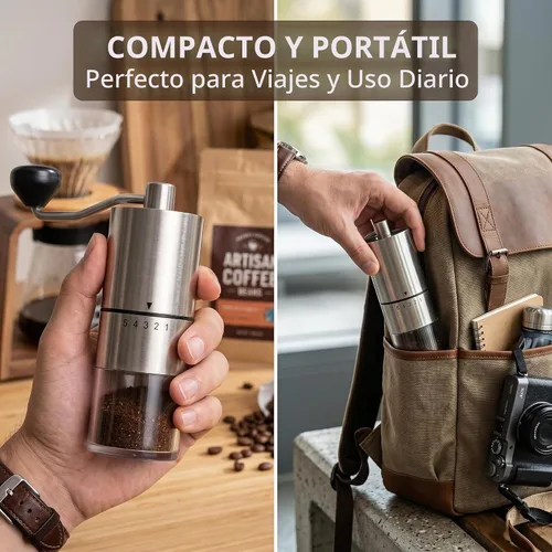 Vista 3 de Topadorn - Molinillo de café manual con manivela, molinillo de café portátil para viajes, campamento y hogar, ajustes de molienda ajustables