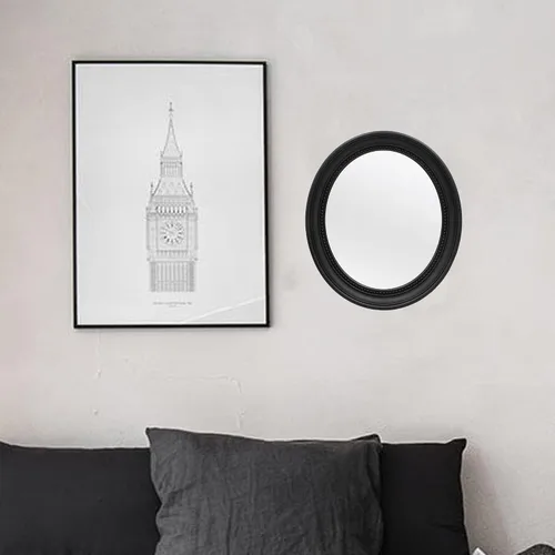 Vista 2 de OIGUMR Espejo de pared para baño, espejo ovalado (negro, 15.2 x 13.2 pulgadas)