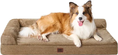 Vista 80 de EHEYCIGA - Cama ortopédica para perros de tamaño mediano, cama de espuma viscoelástica para perros, color beige Small Dog Sofa with Washable