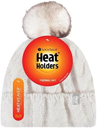 Vista 2 de Heat Holders - Gorro térmico de punto grueso para mujer con pompón