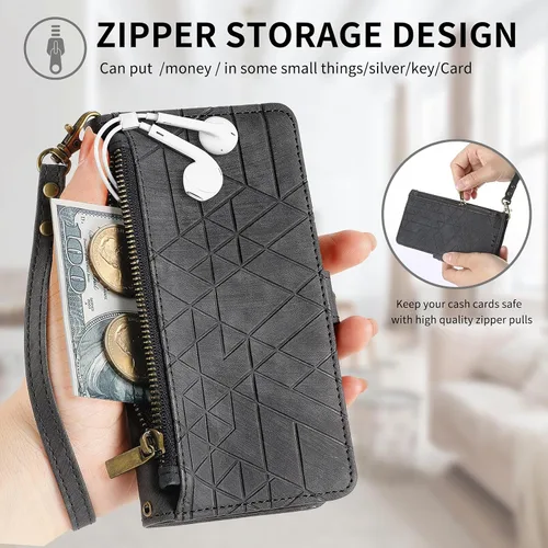 Vista 3 de Asuwish Funda para teléfono Samsung Galaxy A04e con protector de pantalla de vidrio templado y correa para la muñeca de cuero con cremallera