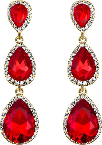 Vista 98 de EleQueen Pendientes de cristal austriaco en tono dorado para mujer, forma de pera de 2.5 pulgadas, color esmeralda