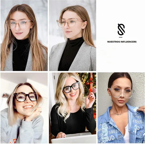 Vista 2 de SOJOS Oversized Square Anti Blue Light Blocking Glasses for Women Thick Computer Eyeglasses Double Metal Studs SJ5053B Marco negro C1.