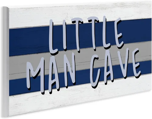 Vista 3 de Stupell Industries Letrero para sala de juegos con diseño de cueva de hombre pequeño, color azul y blanco, diseñado por Kim Allen Art, 7 x 17