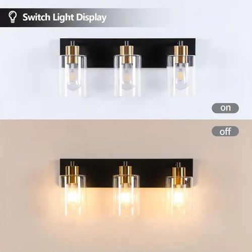 Vista 6 de Luz de tocador negra y dorada de 3 luces para baño y cocina, 22 Negro y Dorado