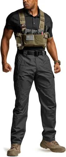 Vista 3 de CQR Pantalones tácticos para hombre, resistentes al agua, pantalones cargo Ripstop, ligeros EDC trabajo, senderismo, ropa para exteriores