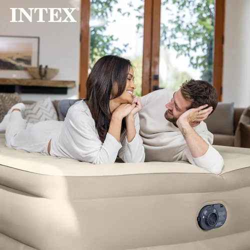 Vista 9 de Intex Dura-Beam - Colchón de aire de lujo ultra afelpado: Fiber-Tech, bomba eléctrica incorporada, altura de cama de 18 pulgadas, capacidad