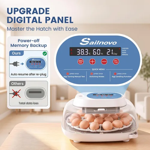 Vista 2 de Sailnovo 24 Egg Incubators for Hatching Eggs, 360° View with 4 Modes, Blue
