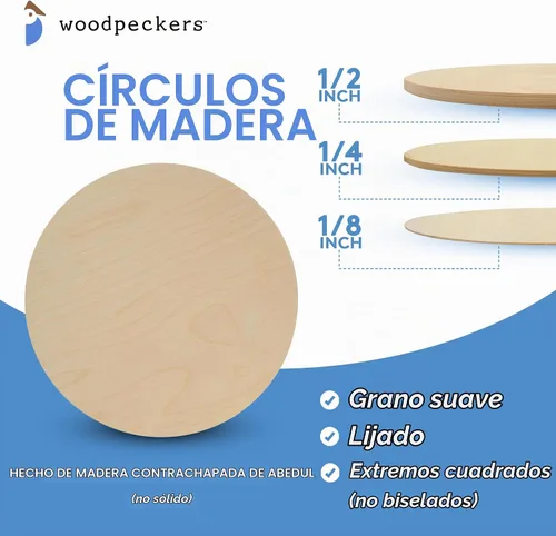 Vista 6 de Círculos de madera de 12 pulgadas, 1/4 pulgadas de grosor, discos de madera contrachapada de abedul, paquete de 1 círculo de madera sin terminar