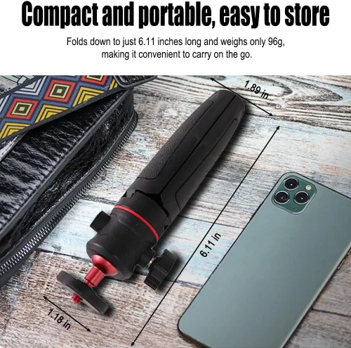 Vista 6 de Mini trípode portátil de escritorio de aleación de aluminio con cabeza de bola de 360 grados, placa de zapata rápida para cámara réflex digital