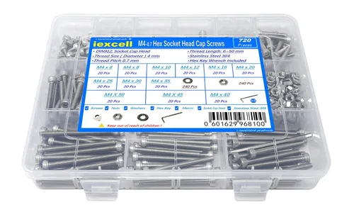 Vista 123 de iexcell Kit de tornillos de cabeza hexagonal de acero inoxidable 304, 100 unidades M2 x 0.157 in, paso de rosca de 0.016 in