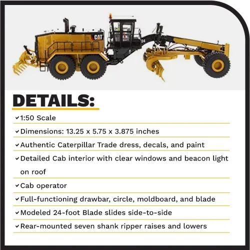 Vista 4 de Diecast Masters Motoniveladora Caterpillar 24 - Serie High Line Escala 1/50