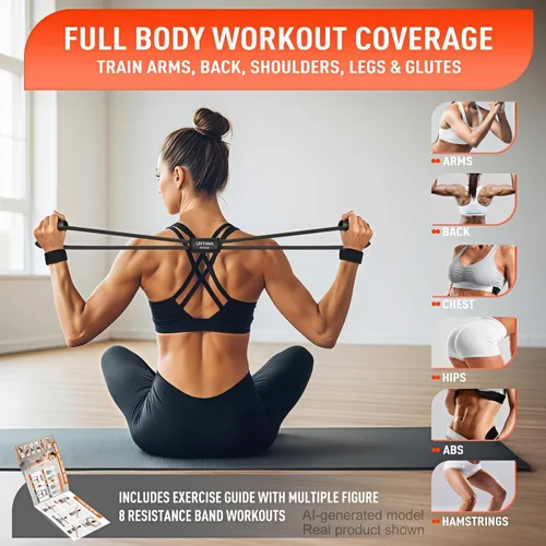 Vista 6 de Figure 8 Resistance Bands for Arm, Back – 3-Level Latex Heavy Exercise Bands with Handles for Strength Training, Full Body Workout, Physical