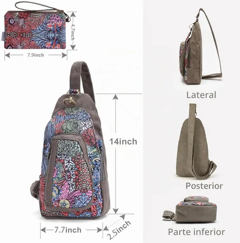 Vista 3 de Bolso bandolera de viaje bohemio para mujer, bolso cruzado pequeño y ligero Gris/M