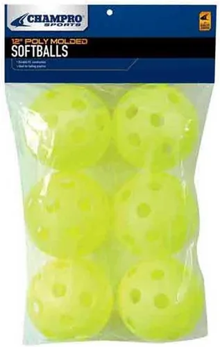 Vista 2 de Champro Bolas de polietileno, paquete de 6 (amarillo, 12 pulgadas)