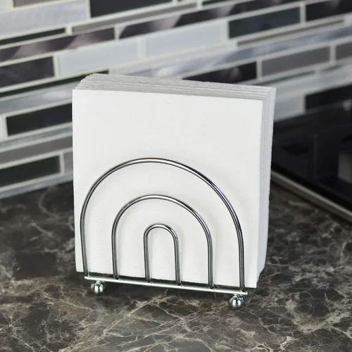 Vista 4 de Servilletas de papel dispensador de pañuelos para encimeras de cocina, mesa de comedor, mesa de picnic, uso interior y exterior, acabado cromado