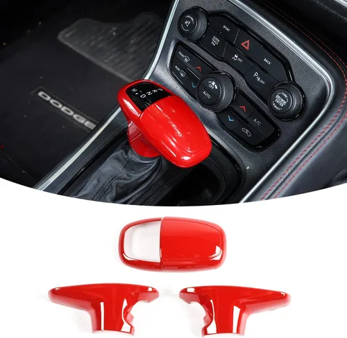 Vista 25 de RAZPOY Cubierta de la perilla de la palanca de cambios, protector de manija, accesorios interiores compatibles con Dodge Challenger Charger Negro