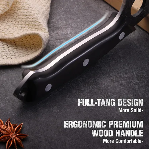 Vista 5 de Cuchillo de chef Mossy Oak, cuchillo de cocina para deshuesar, cortar y picar, cuchillo vikingo forjado a mano con mango de tanga completa y funda