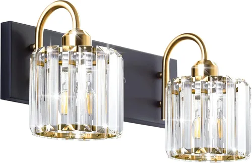 Vista 18 de Luz de tocador de baño dorada - Accesorio de luz de baño de cristal sobre espejo
