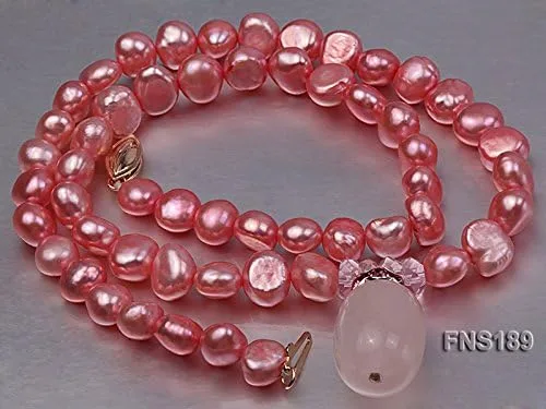 Vista 5 de JYX - Collar con colgante de perlas de 6 a 0.276in, perlas barrocas rosas y cuarzo rosa, 16.5in
