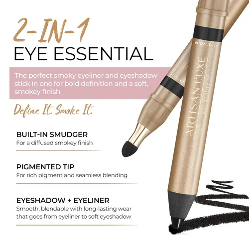 Vista 3 de Artisan L'uxe Beauty Lápiz delineador de ojos jumbo de terciopelo Smokey Eyes en 3 minutos a prueba de agua, manchas y de larga duración con aceites