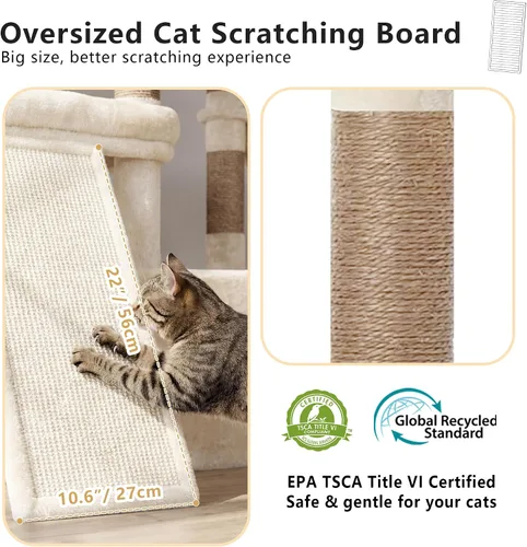 Vista 4 de Heybly Cat Tree - Torre antipunta para gatos de 72.4 pulgadas con perchas