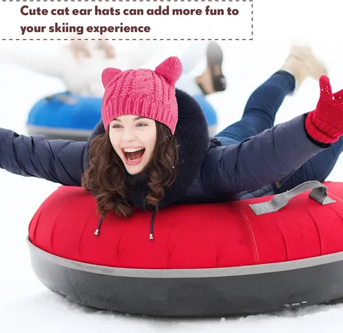 Vista 4 de SATINIOR Lindo gorro de punto con orejas de gato, gorro de punto de invierno para mujeres y niñas
