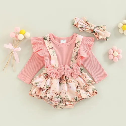 Vista 2 de Mubineo Ropa de primavera y otoño para bebé niña, traje de manga larga con encaje floral