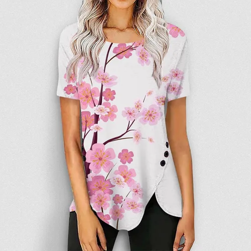 Vista 2 de Boho Tops for Women,Womens Crew Neck Basic Shirts Short Sleeve Tunic Tops Casual Trendy Solid Color Tee Shirt