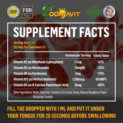 Vista 7 de Gotas líquidas complejas de vitamina B con rápida absorción, vitaminas complejas líquidas súper B B2, B3, B5, B6 y B12 - Impulso de energía natural