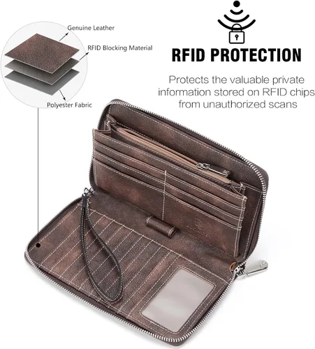 Vista 3 de BOSTANTEN - Carteras de cuero para mujer, bloqueo de identificación por radio frecuencia (RFID), cierre de cremallera alrededor, tarjetero, cartera