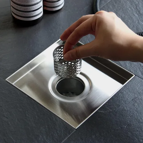 Vista 8 de Sharpeye - Drenaje cuadrado de 4 pulgadas con rejilla extraíble de inserción de baldosas, drenaje de piso cuadrado para ducha de acero inoxidable