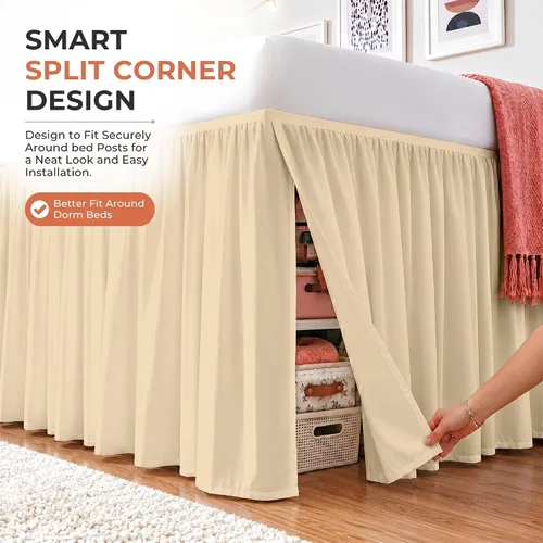 Vista 102 de Dorm Ruffle Twin XL 28" Drop Extra Long BedSkirt, Premium Brushed Microfiber Tailored Drop, Put On Elastic Long Dust Ruffle, Split Corner, Bedroom