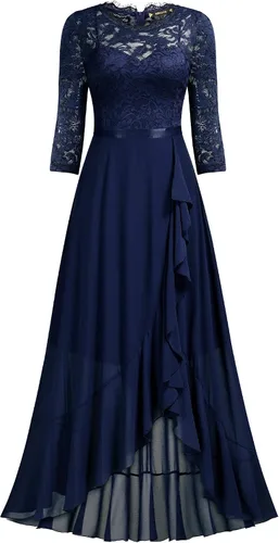 Vista 5 de Vestido largo de dama de honor con vuelos de encaje y cuello en V para mujer de MIUSOL