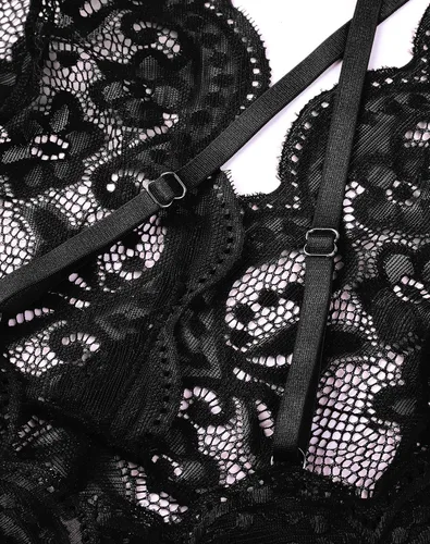 Vista 4 de Lencería para mujer lencería de peluche de una pieza cuello en V sexy camisón de encaje