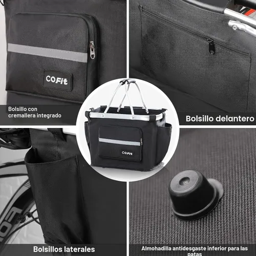Vista 7 de COFIT Cesta desmontable para bicicleta, cesta multiusos para manillar de bicicleta, para mascotas, compras, viajes, campamento y al aire libre