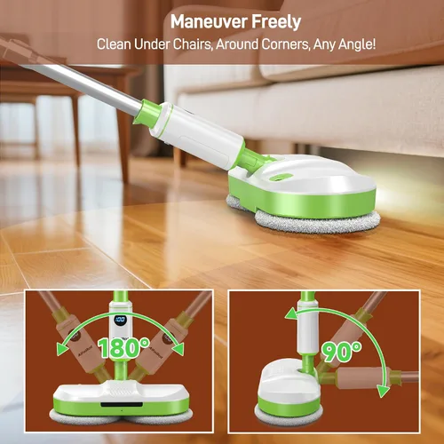 Vista 3 de AlfaBot Trapeador eléctrico inalámbrico, limpiador eléctrico de piso con faro LED y rociador de agua, hasta 60 minutos, autopropulsado con gran