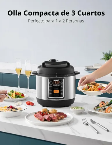Vista 6 de COMFEE' Olla a presión eléctrica pequeña 7 en 1, olla de cocción lenta, vaporera, salteado, cocción al vacío, calentador, olla múltiple con olla