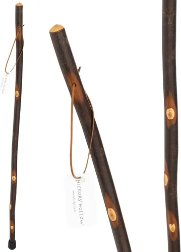 Vista 2 de Bastón de madera hecho a mano para hombres, mujeres y personas mayores con correa de muñeca de cuero genuino para senderismo, caminatas y senderismo