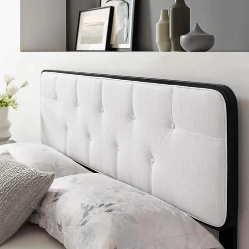 Vista 12 de Modway MOD-6233-BLK-BEI Collins - Cabecero tapizado con botones de tela y madera para cama matrimonial, color negro y beige