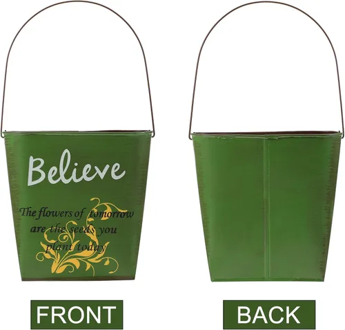 Vista 3 de Cubo de flores de hojalata colgante para flores, soporte para flores de pared, maceta colgante de hierro, contenedor de flores colgante, maceta