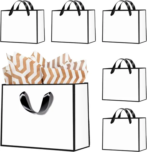 Vista 16 de Offizon 12 bolsas de regalo negras, bolsas de regalo con papel de seda