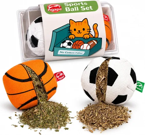 Vista 7 de Agape Juguetes para gatos 100% rellenos de hierba gatera y vid plateada, bolas interactivas para masticar y patear para gatos