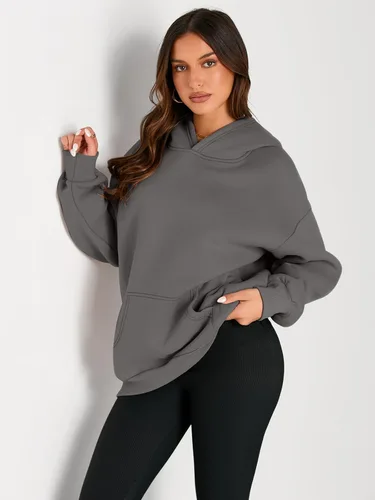 Vista 104 de Trendy Queen - Sudaderas extragrandes con capucha para mujer, suéteres de manga larga, sin botones, de vellón, de otoño, ropa de invierno