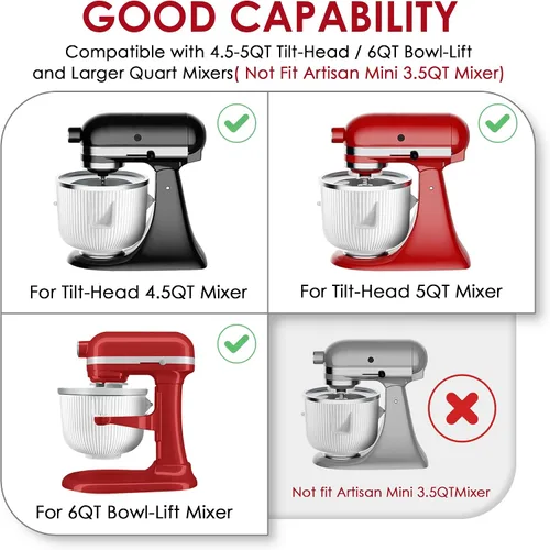 Vista 11 de Accesorio para máquina de helados para batidoras KitchenAid, se adapta a batidoras de pie KitchenAid de 4.5/5QT y 6QT, para hacer helado congelado